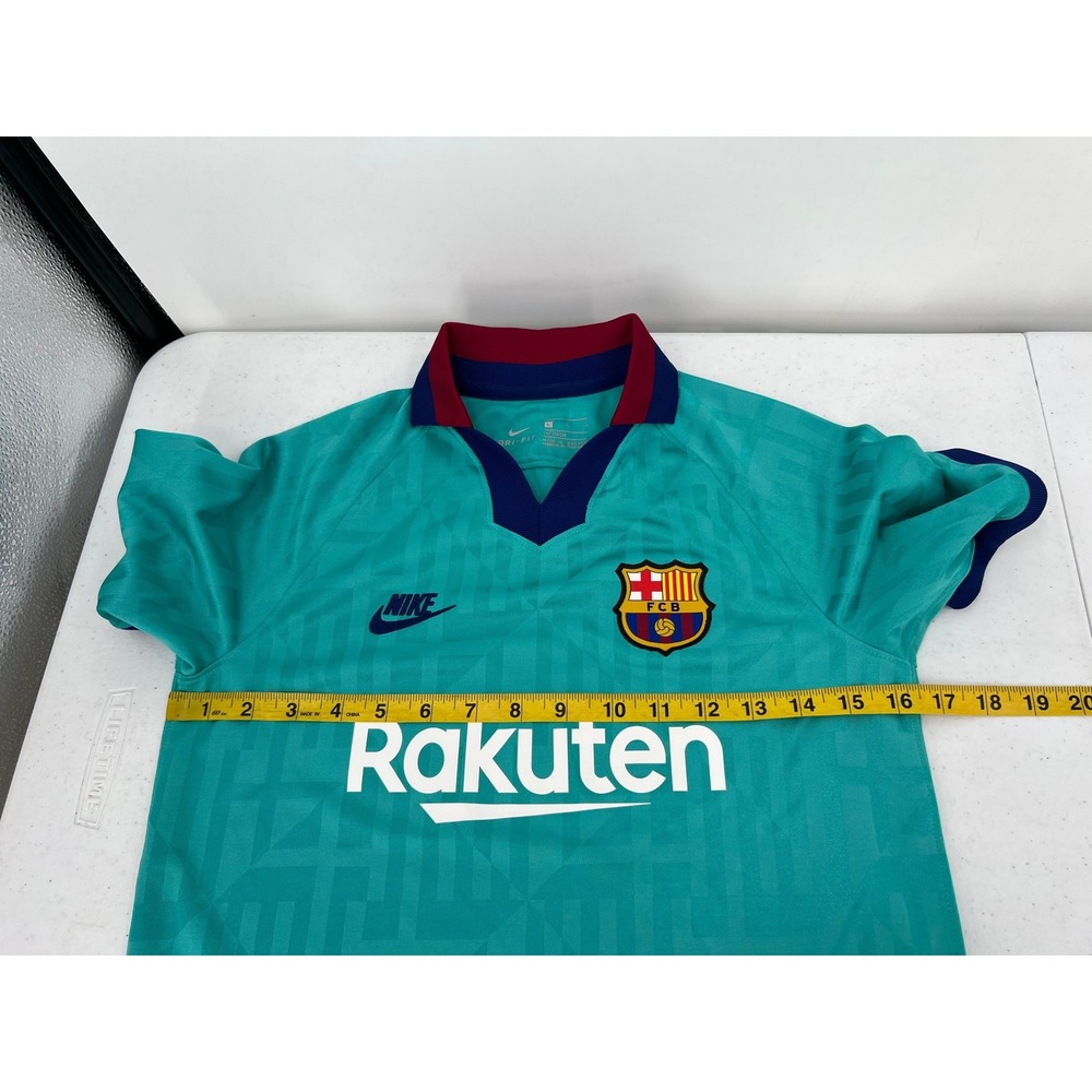 Nike Kids L FC Barcelona 19/20 Teal Jacquard Retro Collar Soccer Jersey - Picture 4 of 9
